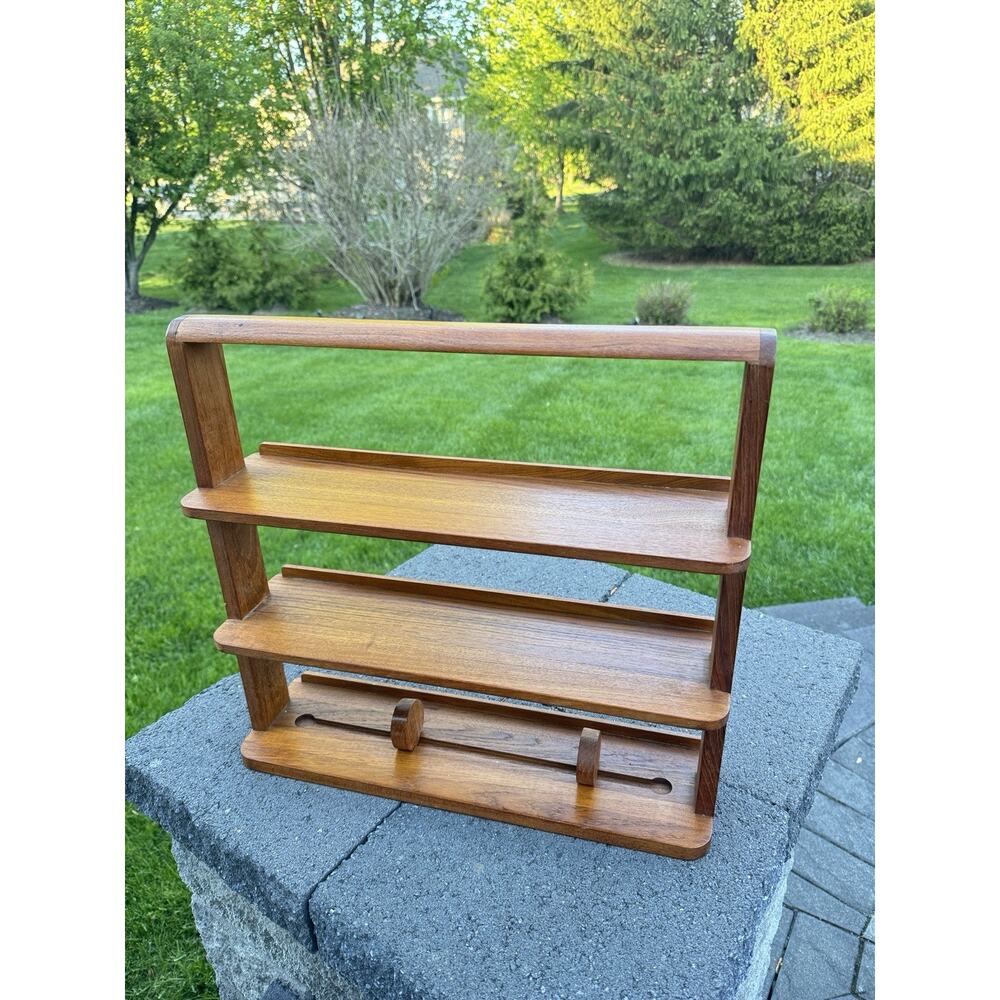 MCM Kalmar Designs Teak Wood 3-Tier Shelf CD Rack Tabletop Display Organizer